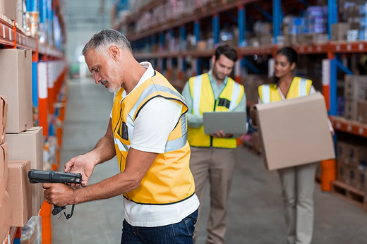 Workers inspecting boxes